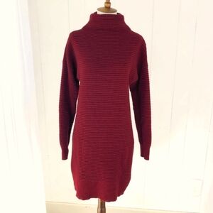 Madewell “Skyscraper” 100% Merino Wool Ribbed Texture Funnel Neck Sweater Dress